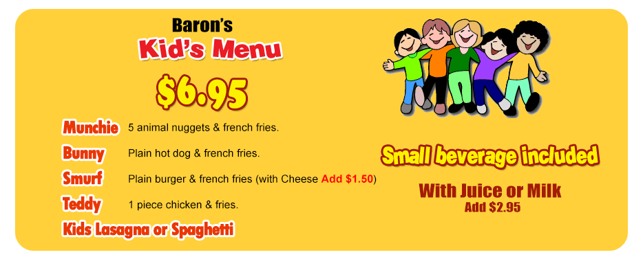 Burger Baron Valleyview kids menu